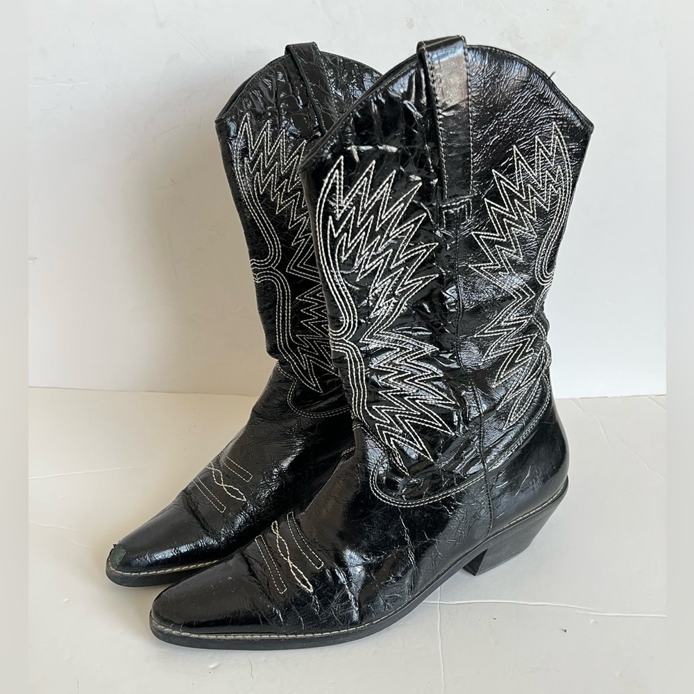 Matisse black patent glossy pointed toe western cowboy boots  size 8M